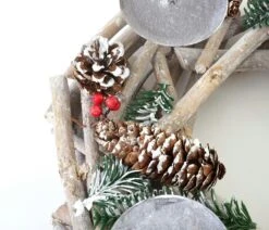 Adventskranz Rund, Weihnachtsdeko Tischkranz, Holz Ø 35cm Weiß-grau ~ Mit Kerzen, Weiß -VIDAXL Store 96825731 2c8f 4c20 aca3 6b64efbfdb3a
