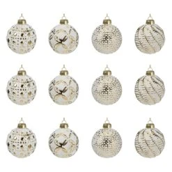12er Weihnachtskugel-Set Ø8cm Glas Weiß/Silber 4 Sorten Im Display -VIDAXL Store 978ef442 7227 43da a48a adf1f50dce91 5
