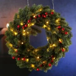 LED Tannenkranz Rote Beeren Beleuchtet Warmweiß LED D: 40cm Timer Batterie Grün -VIDAXL Store 97b5aa60 1f37 4cc1 bcb7 6d9f1729ba55