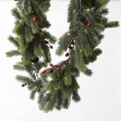 LED Tannengirlande Rote Beeren Beleuchtet Außen Weihnachtsgirlande 1,8m Batterie