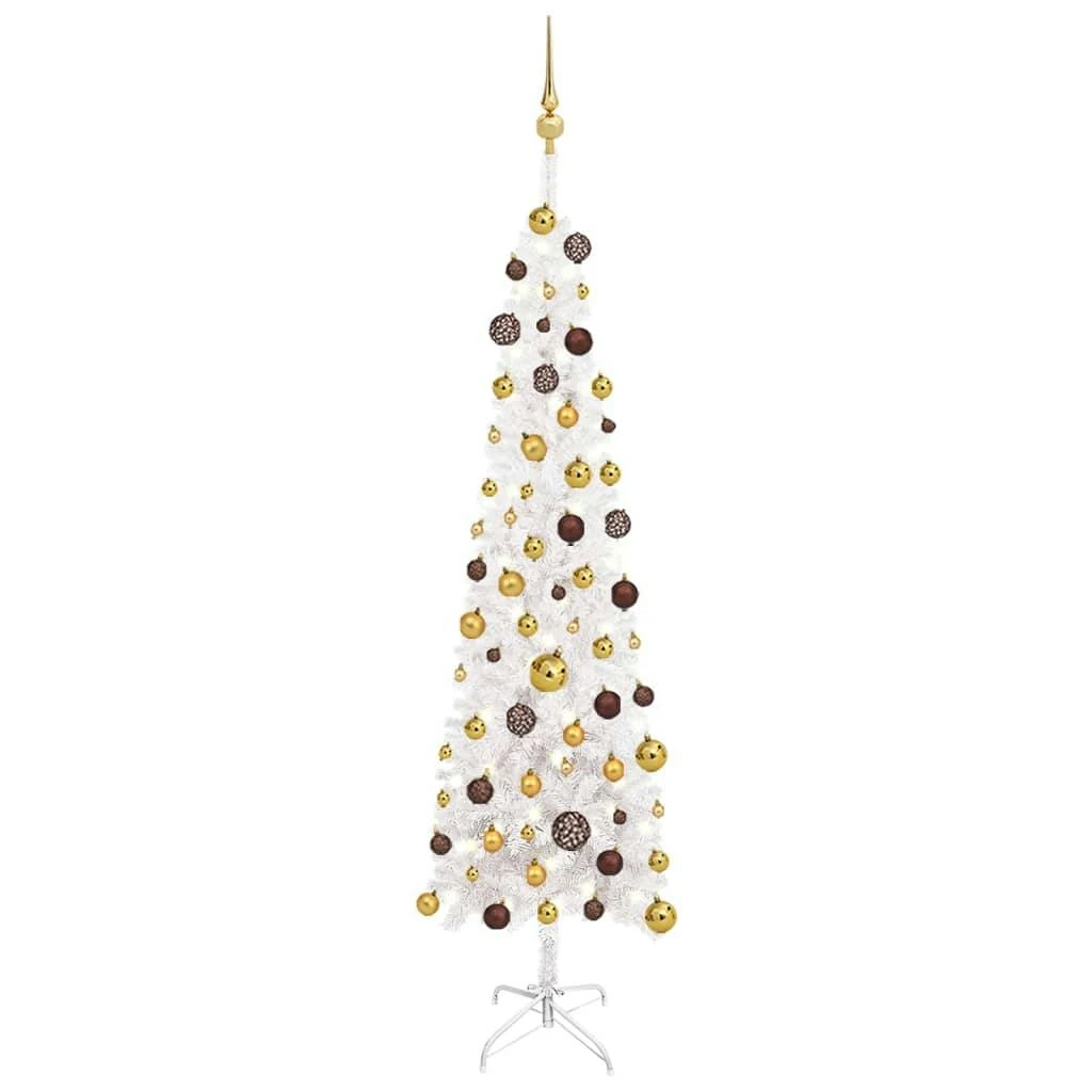 VIDAXL Weihnachtsbaum Schlank Mit LEDs & Kugeln Silbern 180 Cm 3 VIDAXL Weihnachtsbaum Schlank Mit LEDs & Kugeln Silbern 180 Cm – Bild 3