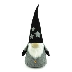 Wichtel ELRIC Dekofigur Filz Schwarz Biegbar Mütze Graue Sterne Weihnachten 31cm