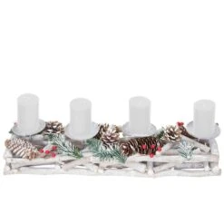 Adventskranz Länglich, Weihnachtsdeko Adventsgesteck, Holz 11x15x50cm Weiß-grau ~ Mit Kerzen, Weiß -VIDAXL Store a28ec3ac 6a53 44f4 8216 930a4e65ff12