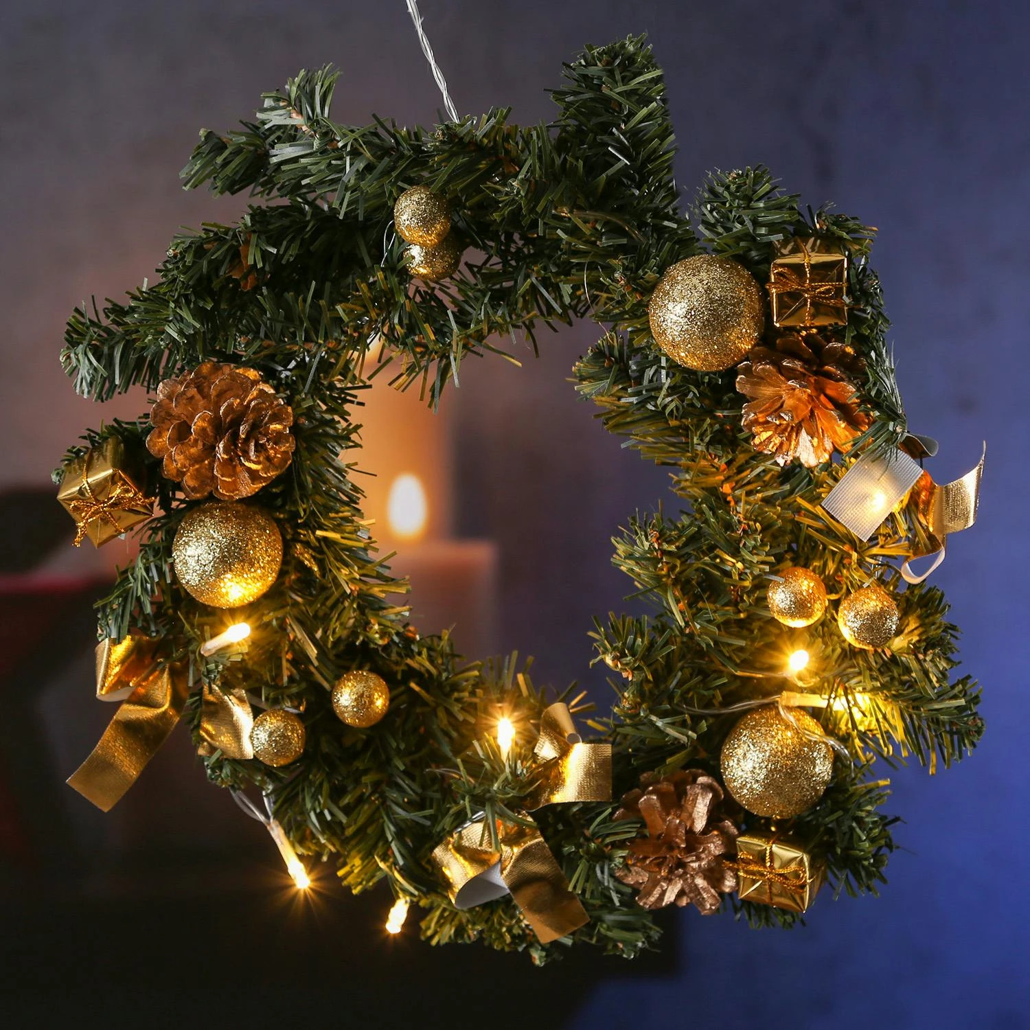 LED Tannenkranz Dekokranz Türkranz Weihnachtskranz D: 30cm 10 LED Für Innen Gold 6 LED Tannenkranz Dekokranz Türkranz Weihnachtskranz D: 30cm 10 LED Für Innen Gold – Bild 6