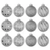 12er Weihnachtskugel-Set Ø8cm Glas Weiß/Silber 4 Sorten Im Display