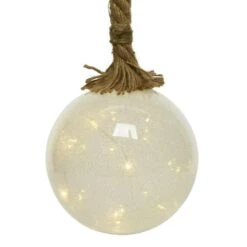 LED Glaskugel JUTTA Mit Juteseil 30 Warmweiße LED 14cm Timer Batterie Gefrostet
