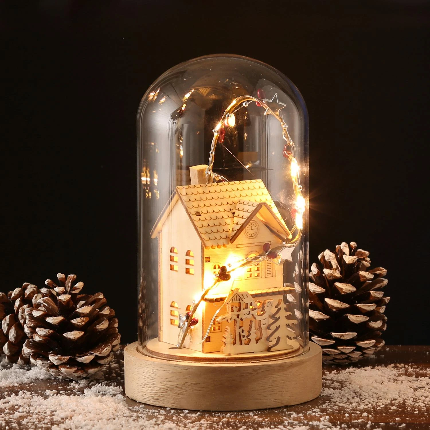 LED Deko In Glaskuppel Beleuchtet Holzhaus Weihnachtsdeko 10 LED H: 20cm Natur 7 LED Deko In Glaskuppel Beleuchtet Holzhaus Weihnachtsdeko 10 LED H: 20cm Natur – Bild 7