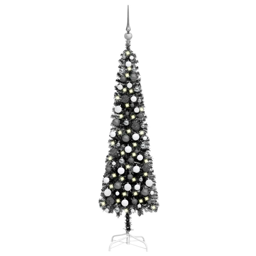 VIDAXL Weihnachtsbaum Schlank Mit LEDs & Kugeln Silbern 120 Cm 5 VIDAXL Weihnachtsbaum Schlank Mit LEDs & Kugeln Silbern 120 Cm – Bild 5