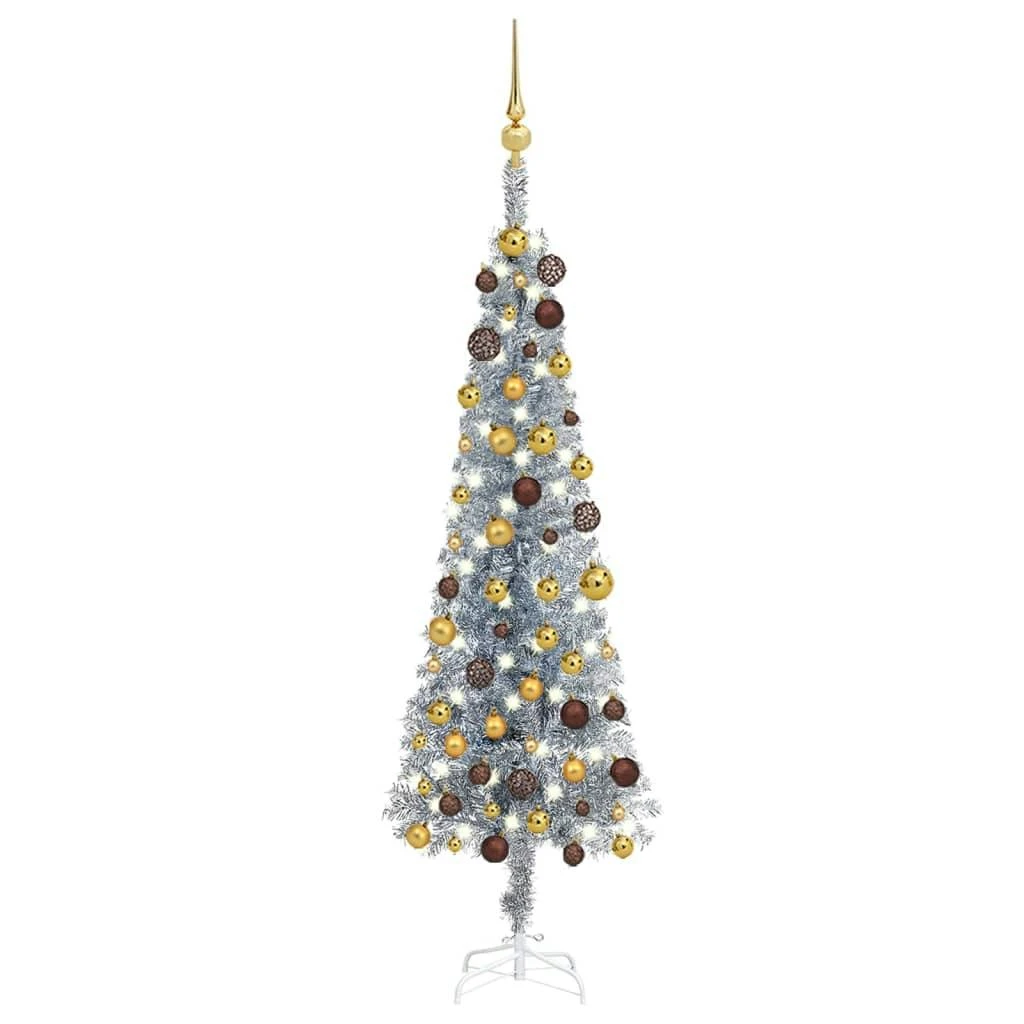 VIDAXL Weihnachtsbaum Schlank Mit LEDs & Kugeln Silbern 120 Cm 1 VIDAXL Weihnachtsbaum Schlank Mit LEDs & Kugeln Silbern 120 Cm