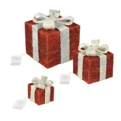 LED Geschenkboxen Beleuchtet Schleife Weihnachtsdeko 40LED Timer Rot/silber 3St. -VIDAXL Store b487b206 9712 4a4e 8cc9 5021d019eaee