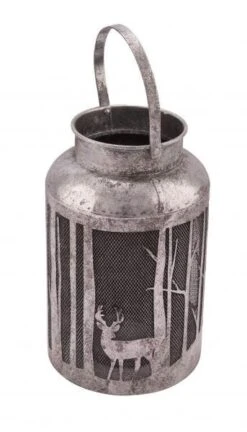 Metalllaterne, Hirsch / Wald, Silber, 16 X 25,5 Cm, Handgefertigt, *Germany*