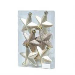 Baumkugeln Sterne Christbaumschmuck Bruchfest Glänzend Glitzernd Creme 6St.