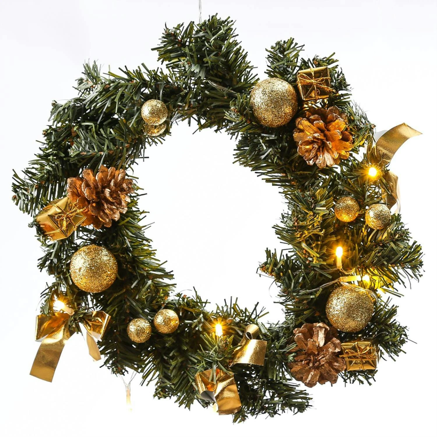 LED Tannenkranz Dekokranz Türkranz Weihnachtskranz D: 30cm 10 LED Für Innen Gold 1 LED Tannenkranz Dekokranz Türkranz Weihnachtskranz D: 30cm 10 LED Für Innen Gold