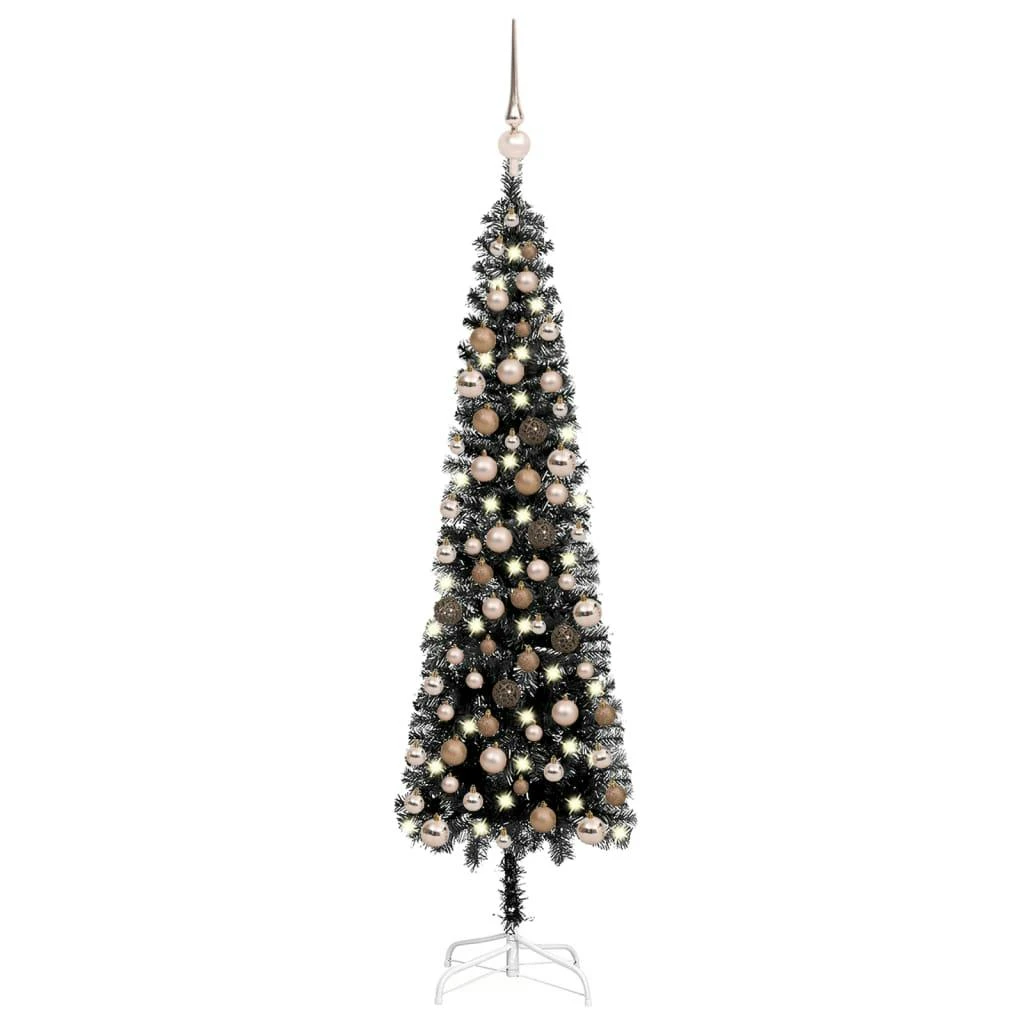 VIDAXL Weihnachtsbaum Schlank Mit LEDs & Kugeln Schwarz 120 Cm 2 VIDAXL Weihnachtsbaum Schlank Mit LEDs & Kugeln Schwarz 120 Cm – Bild 2