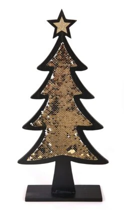 Tarrington House Weihnachtsbaum, Holz, 19 X 6 X 47 Cm, Mit Pailletten, Schwarz/ Gold