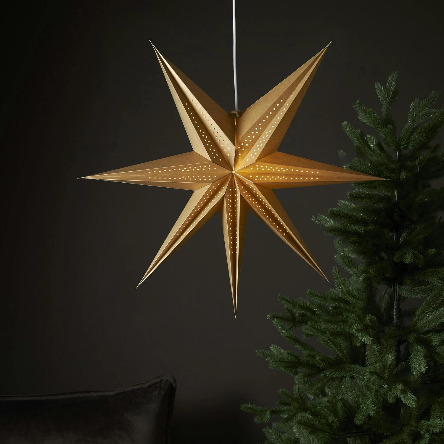 Papierstern Point Leuchtstern Weihnachtsstern Advent Faltstern Hängend 60cm Gold 7 Papierstern Point Leuchtstern Weihnachtsstern Advent Faltstern Hängend 60cm Gold – Bild 7