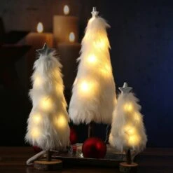 LED Dekobaum PLÜSCH Mit Sternspitze Plüschfell Leuchtend H: 19,5cm Batterie Weiß -VIDAXL Store d064b18e 9bf6 4a0b a6a6 db96c83c15c2