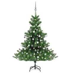 VIDAXL Künstlicher Weihnachtsbaum Nordmann LED & Kugeln Grün 120 Cm