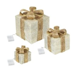 LED Geschenkboxen Beleuchtet Schleife Weihnachtsdeko 40LED Timer Creme/gold 3St. -VIDAXL Store d34fcffa 0a83 428f 80df 9d31ca511b13