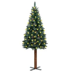 VIDAXL Weihnachtsbaum Schmal Mit LEDs & Echtholz & Zapfen Grün 150 Cm -VIDAXL Store d4a2237a 6de1 4b65 9e64 92b54ed55b4e