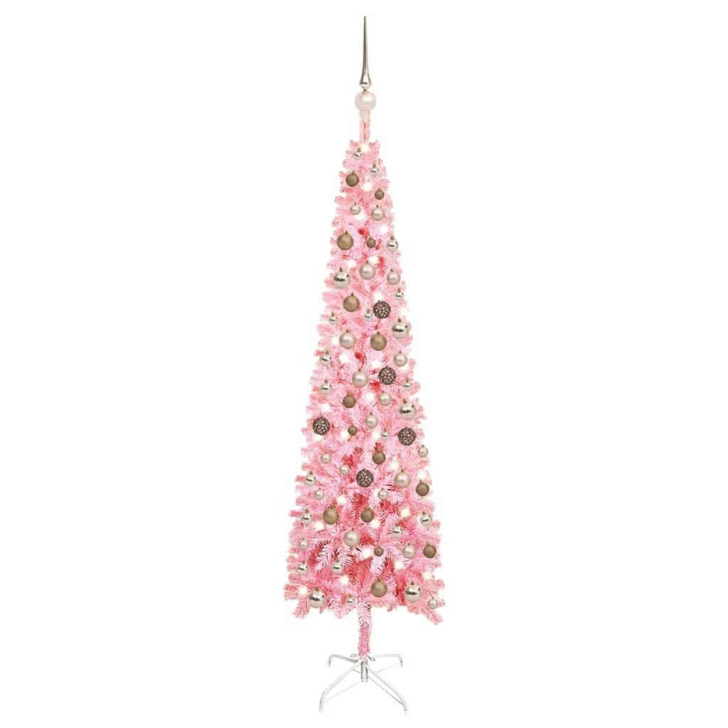 VIDAXL Weihnachtsbaum Schlank Mit LEDs & Kugeln Rosa 240 Cm 3 VIDAXL Weihnachtsbaum Schlank Mit LEDs & Kugeln Rosa 240 Cm – Bild 3