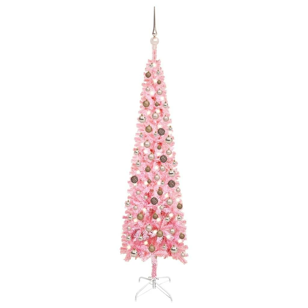 VIDAXL Weihnachtsbaum Schlank Mit LEDs & Kugeln Rosa 240 Cm 5 VIDAXL Weihnachtsbaum Schlank Mit LEDs & Kugeln Rosa 240 Cm – Bild 5