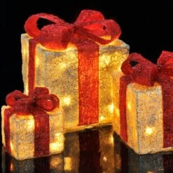 LED Geschenkboxen Beleuchtet Schleife Weihnachtsdeko 40LED Timer Creme/rot 3St. -VIDAXL Store dfd6ba07 ef39 4b99 86c6 c5847e1a4277