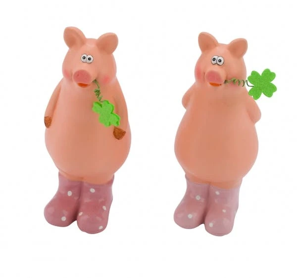 NEU 2er Set, Schweine Mit Gummistiefeln, Rosa, Ton, 7 X 6,2 X 15 Cm, Handgefertigt, *Germany* 1 NEU 2er Set, Schweine Mit Gummistiefeln, Rosa, Ton, 7 X 6,2 X 15 Cm, Handgefertigt, *Germany*