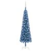 VIDAXL Schlanker Weihnachtsbaum Mit LEDs & Kugeln Blau 240 Cm