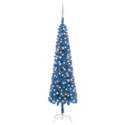 VIDAXL Schlanker Weihnachtsbaum Mit LEDs & Kugeln Blau 240 Cm