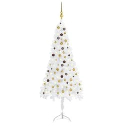 VIDAXL Künstlicher Eck-Weihnachtsbaum LEDs & Kugeln Weiß 240 Cm PVC