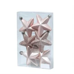 Baumkugeln Sterne Christbaumschmuck Bruchfest Glänzend Glitzernd Rosa 6St.