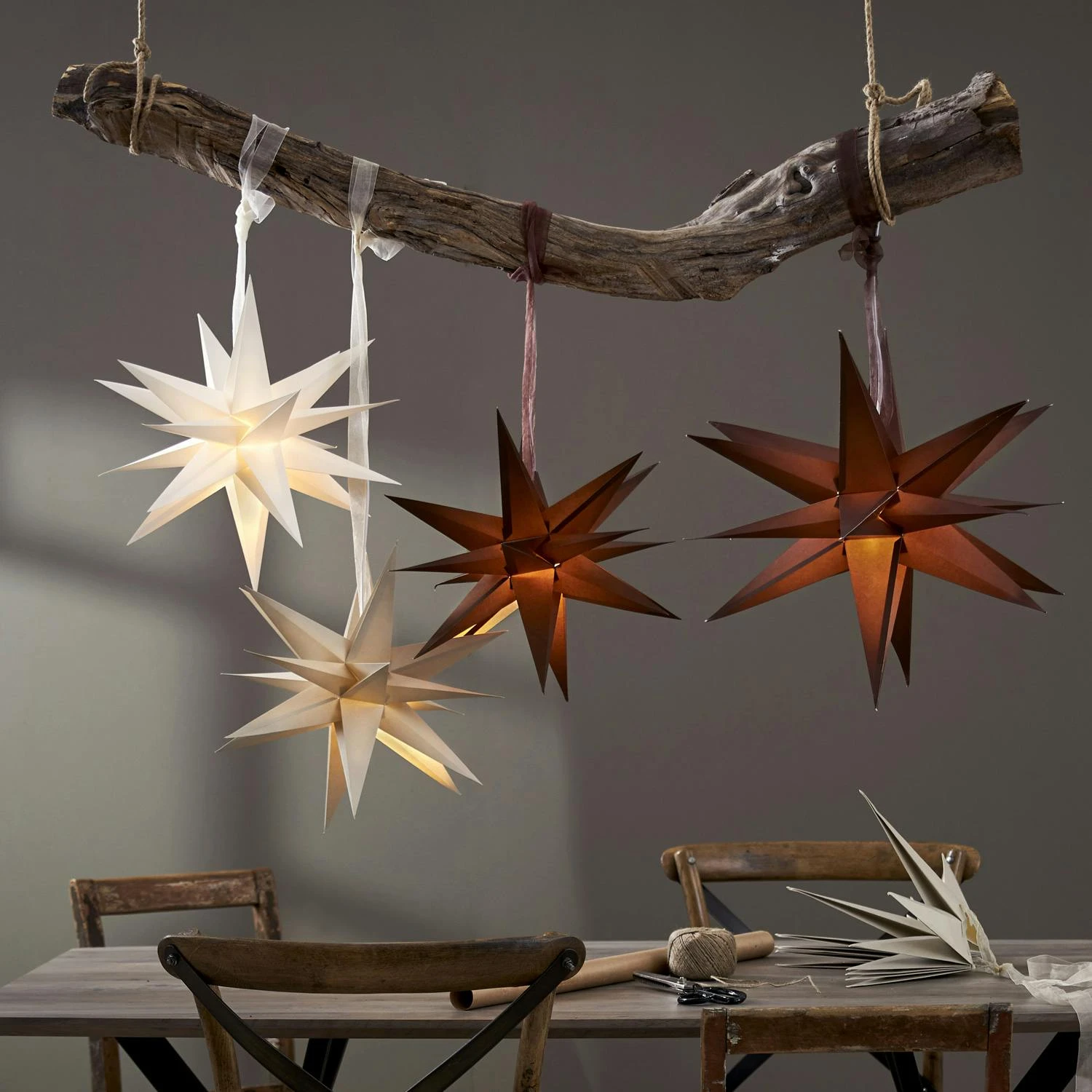 Papierstern December 3D Stern Mit Band Weihnachtsstern Faltstern D: 35cm Creme 6 Papierstern December 3D Stern Mit Band Weihnachtsstern Faltstern D: 35cm Creme – Bild 6